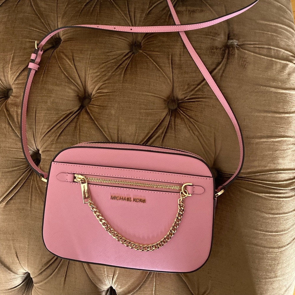 NEW Michael Kors pink bag, leather Jetsetter crossbody